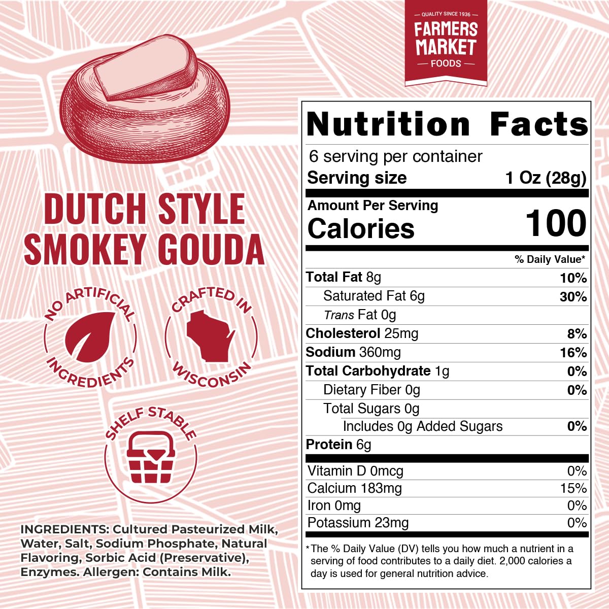Farmers Market, Gluten Free, Keto, Paleo, Low Sodium, Zero Sugar, Wisconsin Cheese Gift Sets, 3-Pack, Dutch Style Smokey Gouda