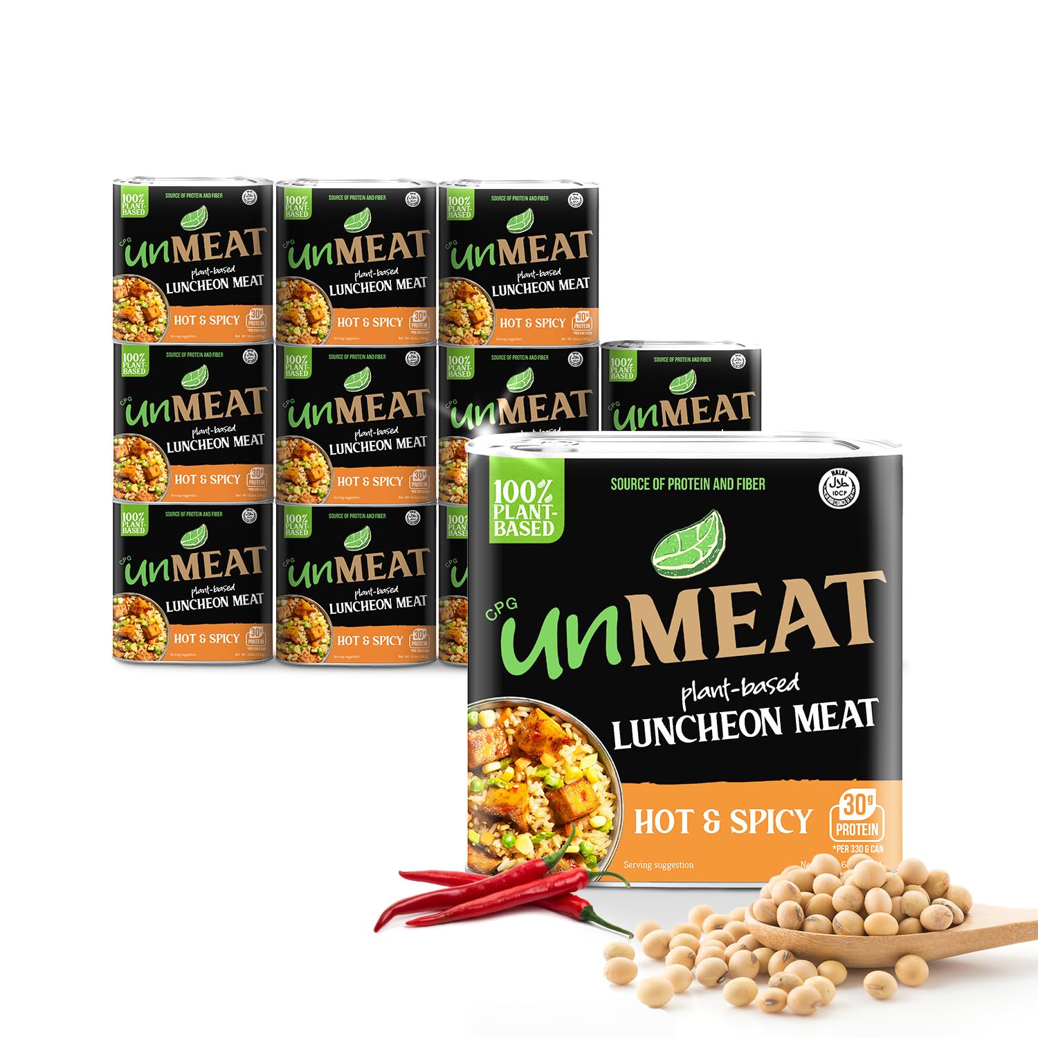 unMEAT Hot & Spicy Plant Based Luncheon Meat, Vegan Canned Meat Alternative, Gluten Free, Ready to Eat, 11.6oz (Pack of 12)