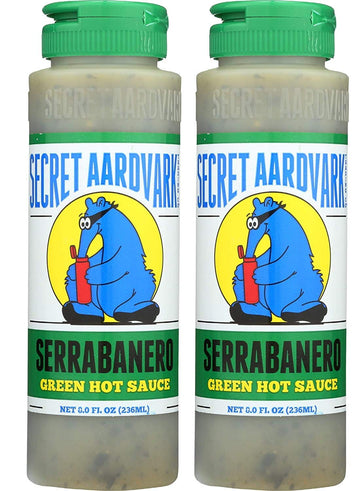 Secret Aardvark Serrabanero Hot Sauce, Non-GMO, Low Carb, 8 Fl Oz (Pack of 2)