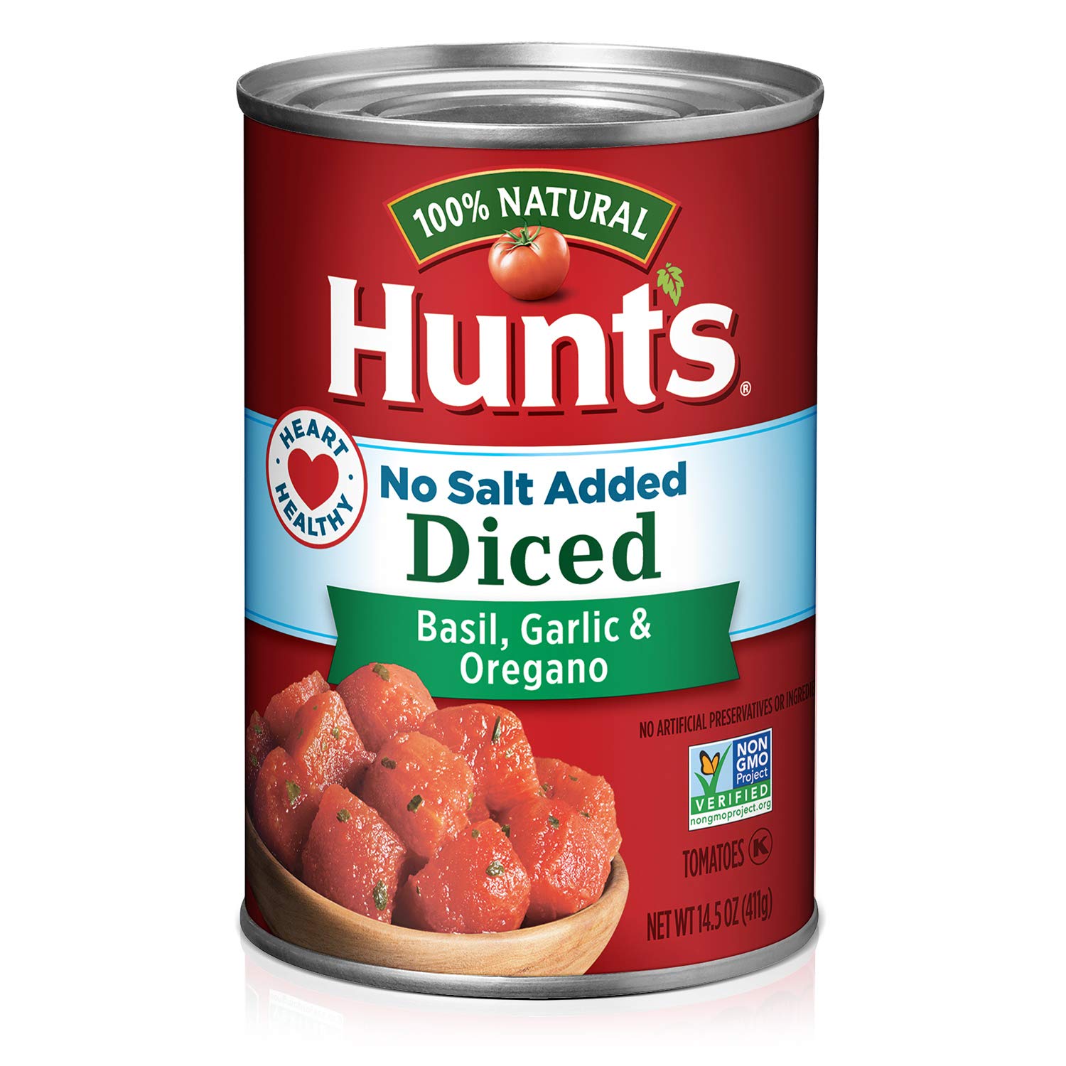 Hunts Diced No Salt Added Basil Garlic & Oregano Tomatoes, 14.5 oz