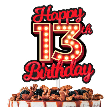 Happy 13th Birthday Cake Topper Fluorescent Flashing Night Out Hen Movie Nightclub Theme Decor Supplies Woman Man Happy Birthday