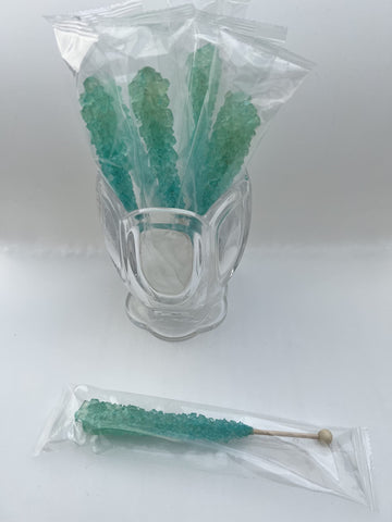 Classic Rock Candy Sticks, Sugar Rock Crystal Lollipops, Individually Wrapped (Pack of 6, Light Blue Cotton Candy)