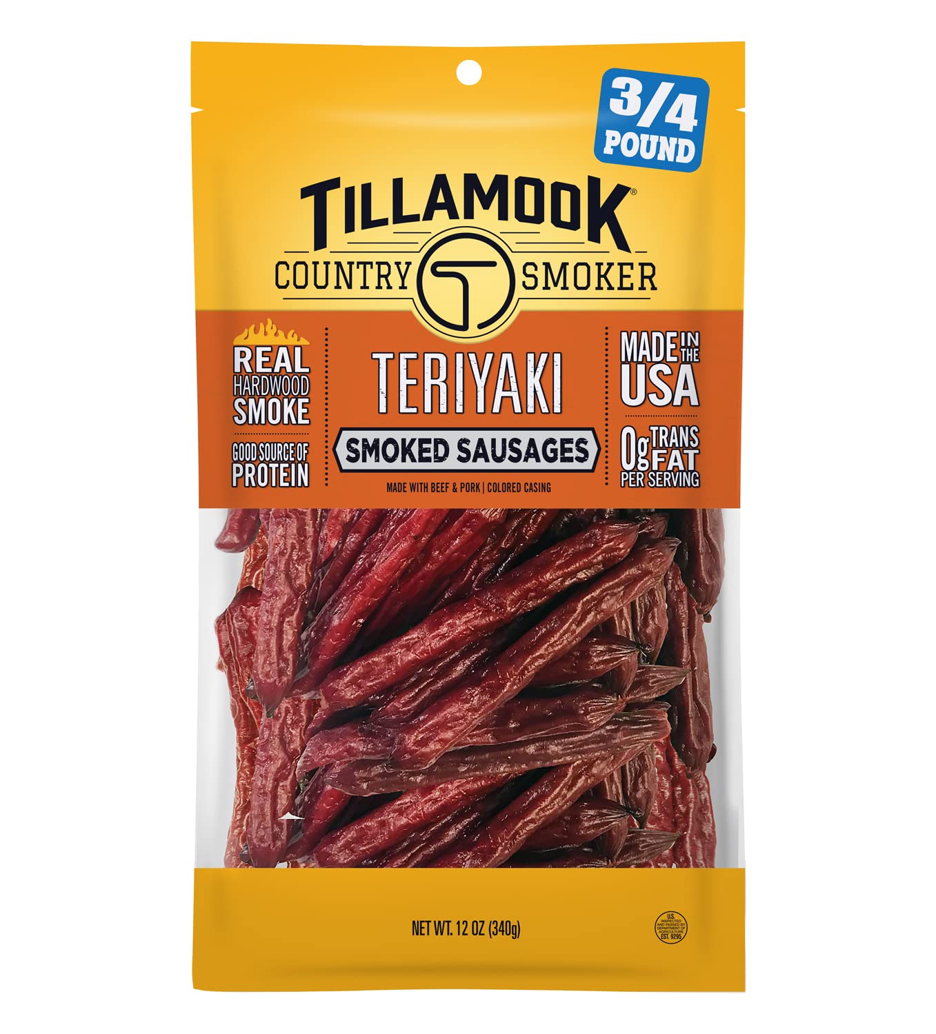 TILLAMOOK COUNTRY SMOKER Real Hardwood Smoked Sausages, Teriyaki, 12 Ounce