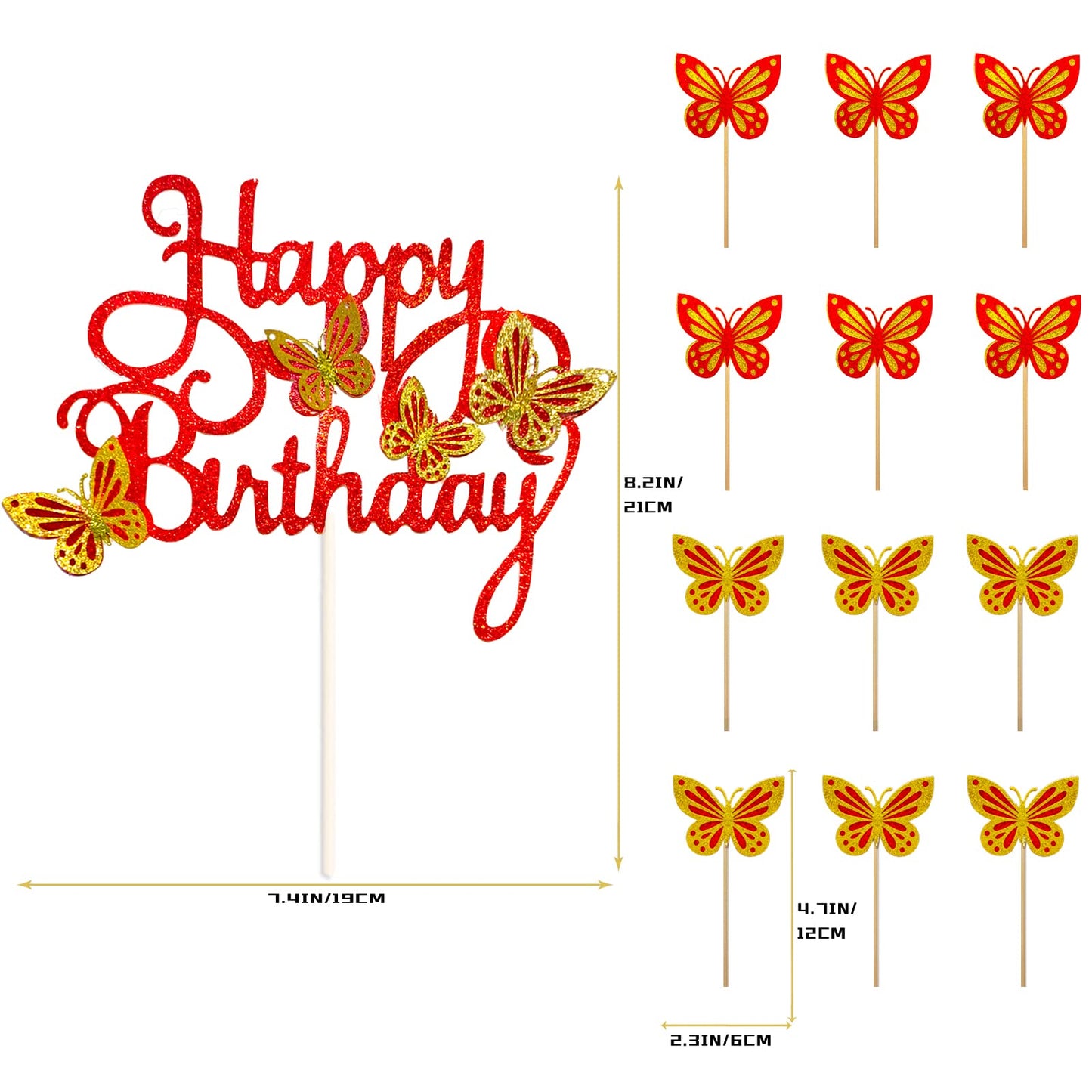 Miliyuki 13-Pieces Butterfly Cake Toppers 3D Butterfly Cupcake Topper For Girls Women'S Happy Birthday Cake Topper Birthday Cake