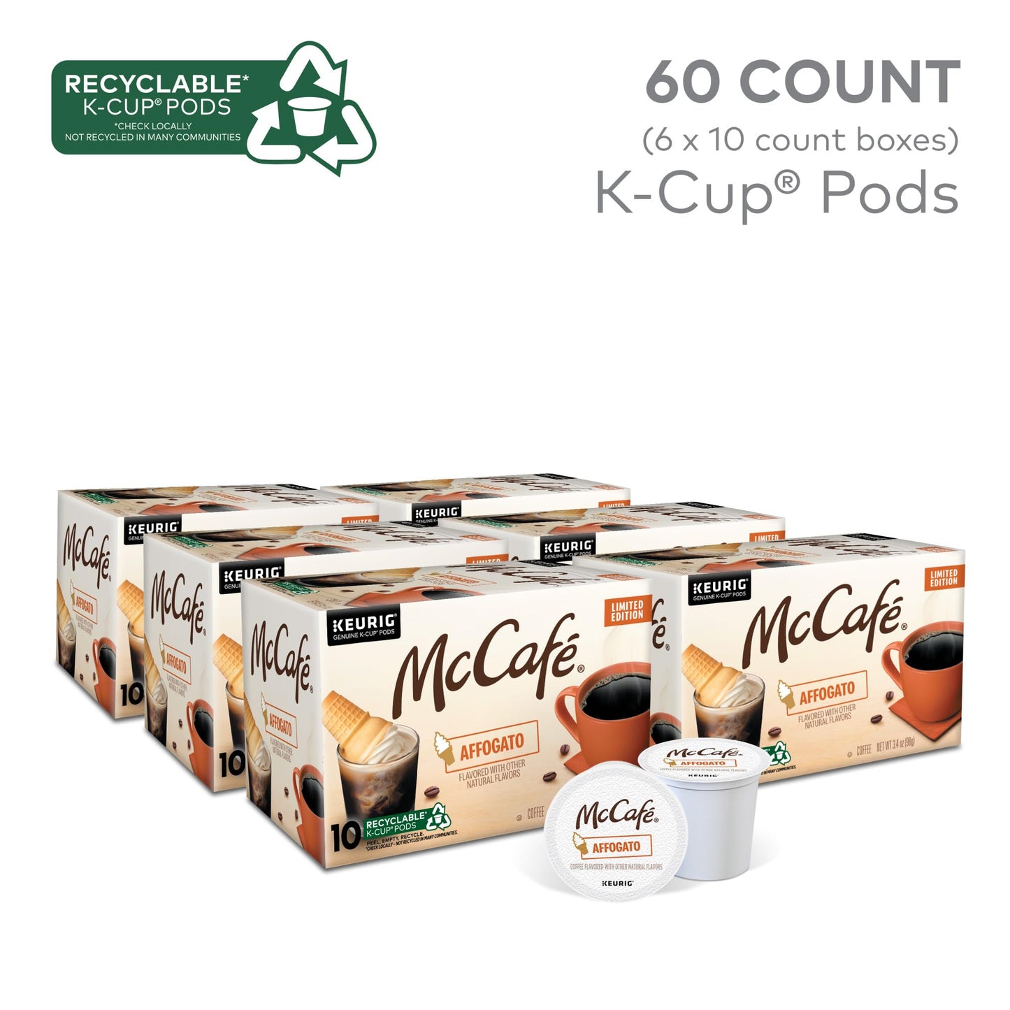 McCafe Affogato  Single Serve Keurig K-Cup Pods  Flavored Coffee  Limited Edition  60-Count Box (6 Packs of 10)