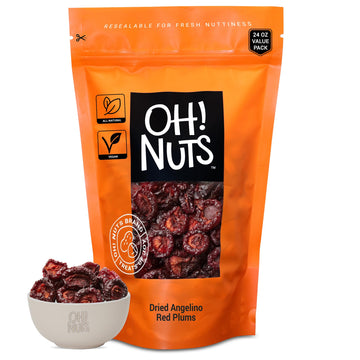 Oh! Nuts Dried Prunes Pitted - 1.5 lb - California Sun Dried Angelino Red Plums - No Sugar Added - Dehydrated Fruit Bites - Pack