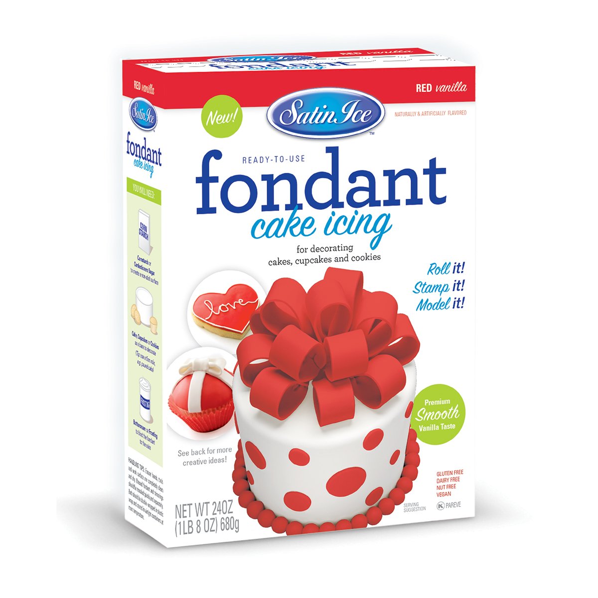 Satin Ice Red Fondant, Vanilla Flavor, 24 Ounces, Perfect for Cake Decorating