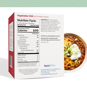 Nutriwise Vegetable Chili Diet Entree | High Protein, Low Sugar, Low Calorie, Low Carb | Aspartame & Sucralose Free | Gluten Fre