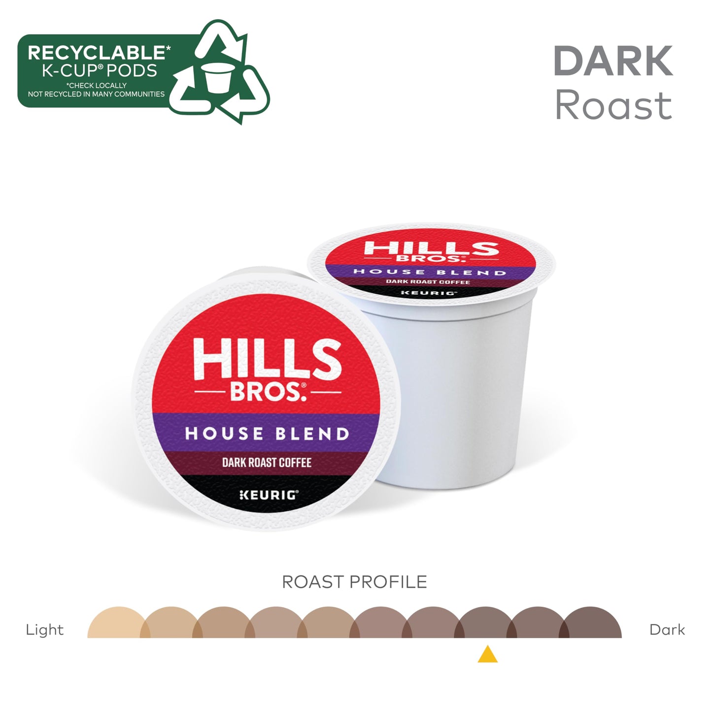 Hills Bros. House Blend Coffee, Single Serve Keurig K-Cup Pods, Dark Roast Coffee, 12-Count Box