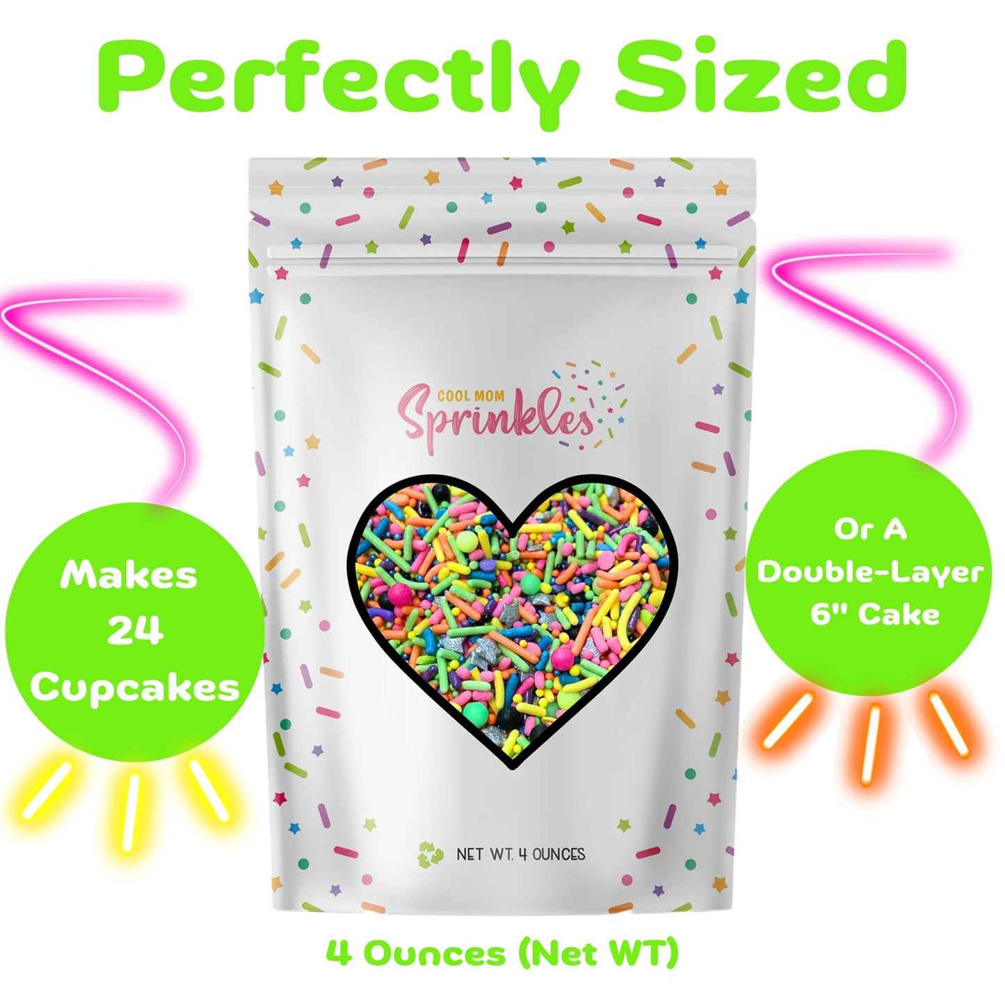 Cool Mom Sprinkles Retro 90s Themed Birthday Sprinkles 4 oz - Neon Glow Under UV Light, Gluten-Free