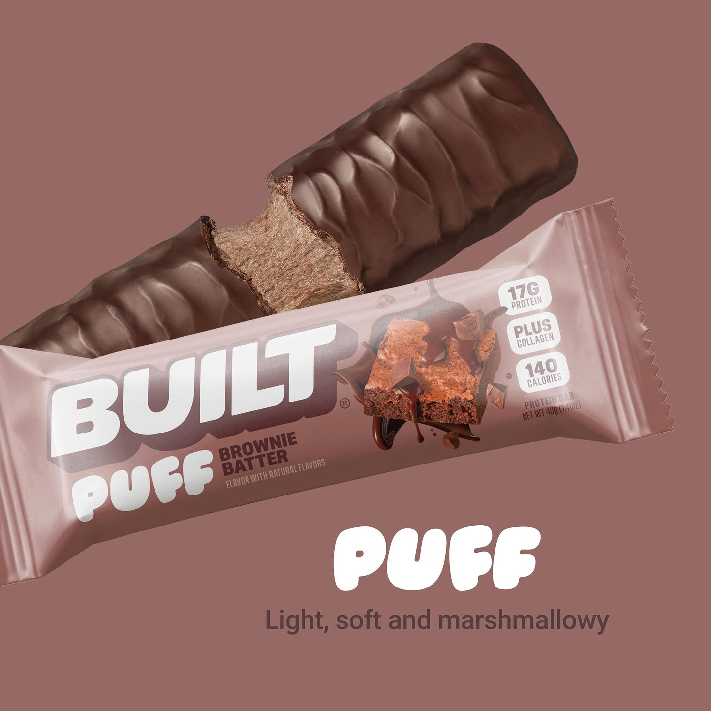 Built Bar, Puff Protein Bars, Brownie Batter Puff, 17G Protein Snacks, On-The-Go Bars, Only 140 Calories, 6G Sugar, Collagen, Gl