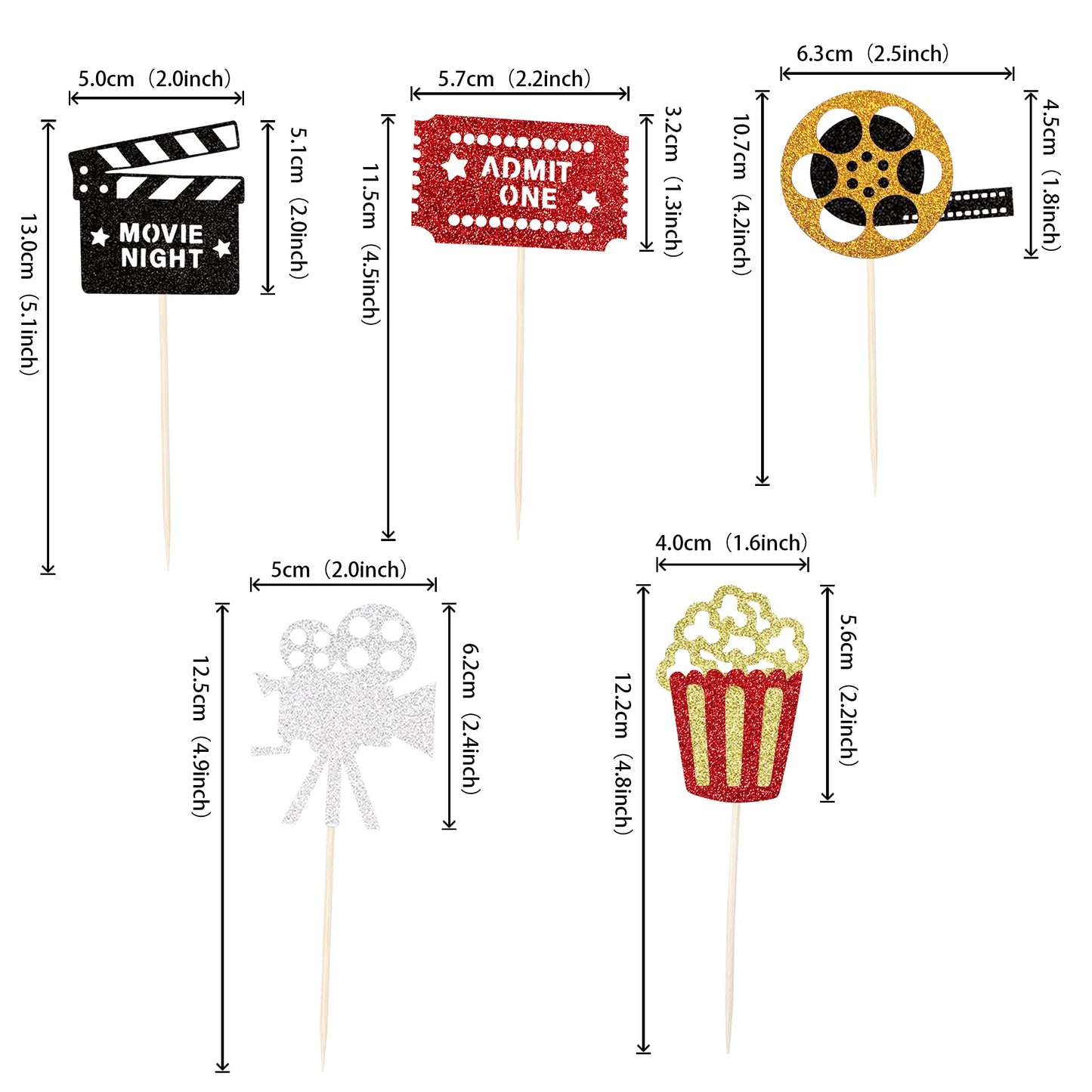 30 Pcs Movie Cupcake Toppers Glitter Movie Night Roll Camera Popcorn Cupcake Picks For Hollywood Theme Baby Shower Kids Birthday