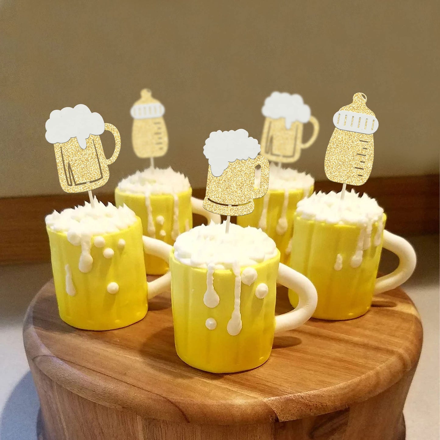 Gyufise Baby Bottle Cupcake Toppers, 24 Pcs Gold Glitter, Perfect for Baby Shower & Birthday Party Decorations