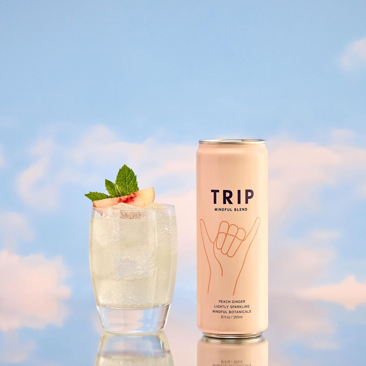 TRIP Adaptogen Seltzer, Peach Ginger, Lightly Sparkling, 12 Fl Oz, Pack of 12, Vegan, No Added Sugar