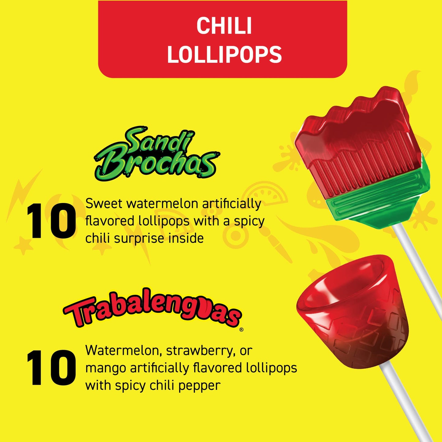 Vero Banda Fuego Mix Assorted Chili Lollipops, Artificially Flavored, 7 Bags, 40 Count Each, Net Weight Of 8 Pounds 15.5 Ounces