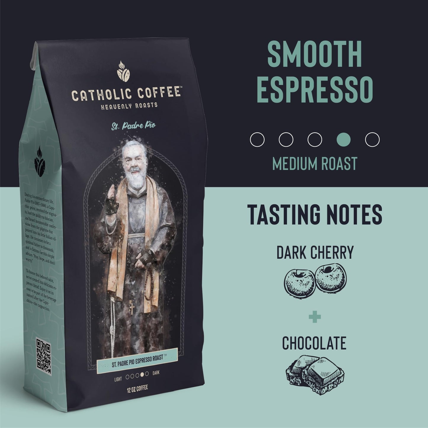 Catholic Coffee Padre Pio Medium Roast Coffee Pods, 12 Count, Single Serve for Keurig K-Cup malt-inspired