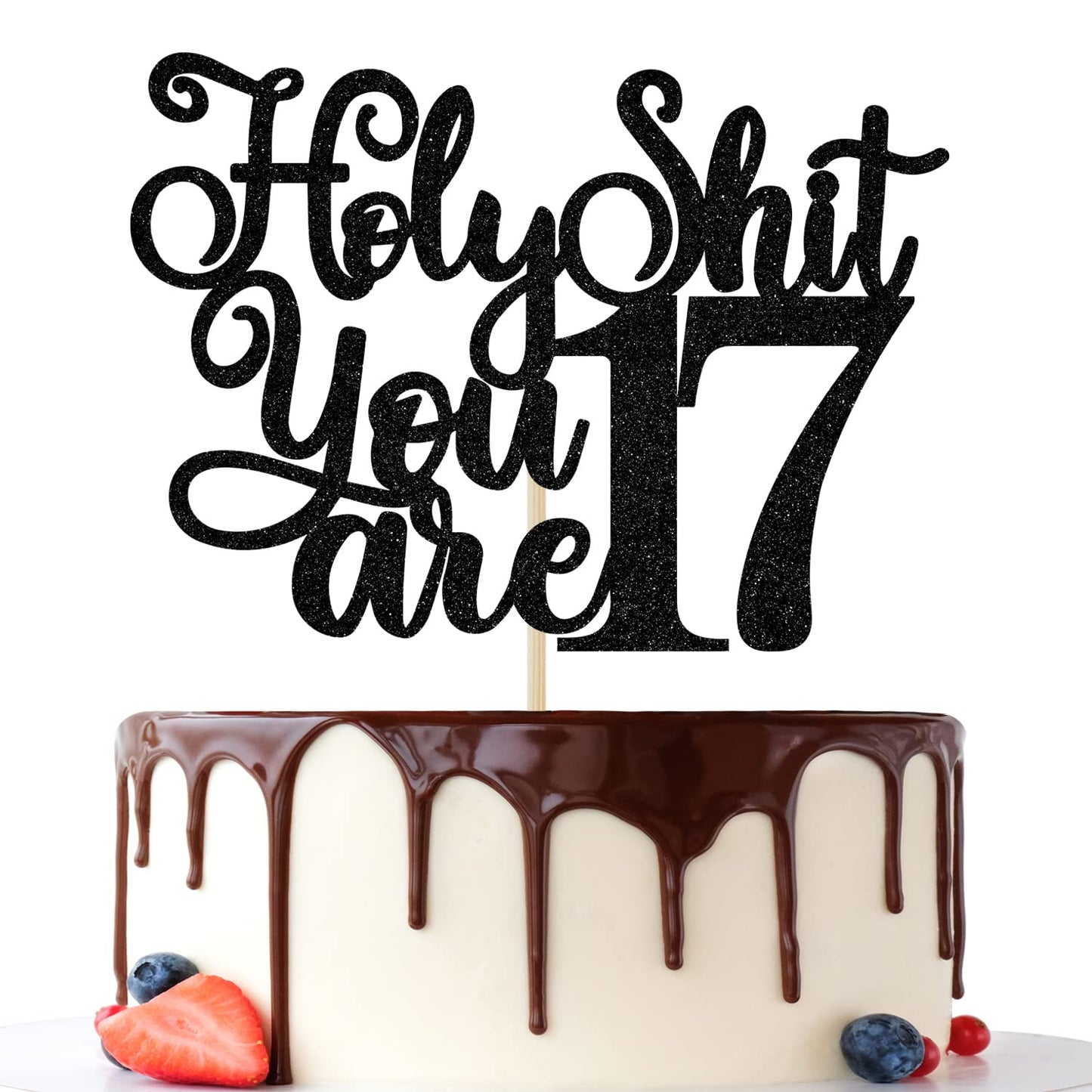 Happy 17Th Birthday Cake Topper, Young And Sweet Only 17 Cake Decor, Level 17, Funny 17Th Birthday Decorations Supplies Black Gl