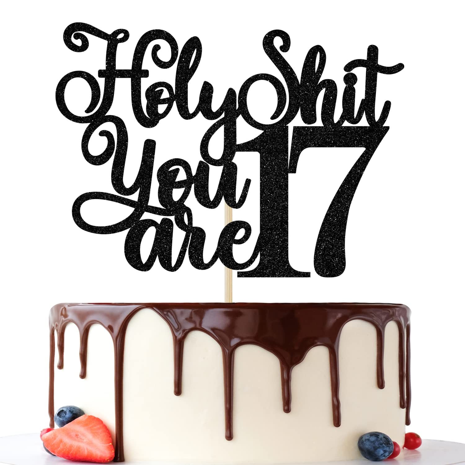 Happy 17Th Birthday Cake Topper, Young And Sweet Only 17 Cake Decor, Level 17, Funny 17Th Birthday Decorations Supplies Black Gl