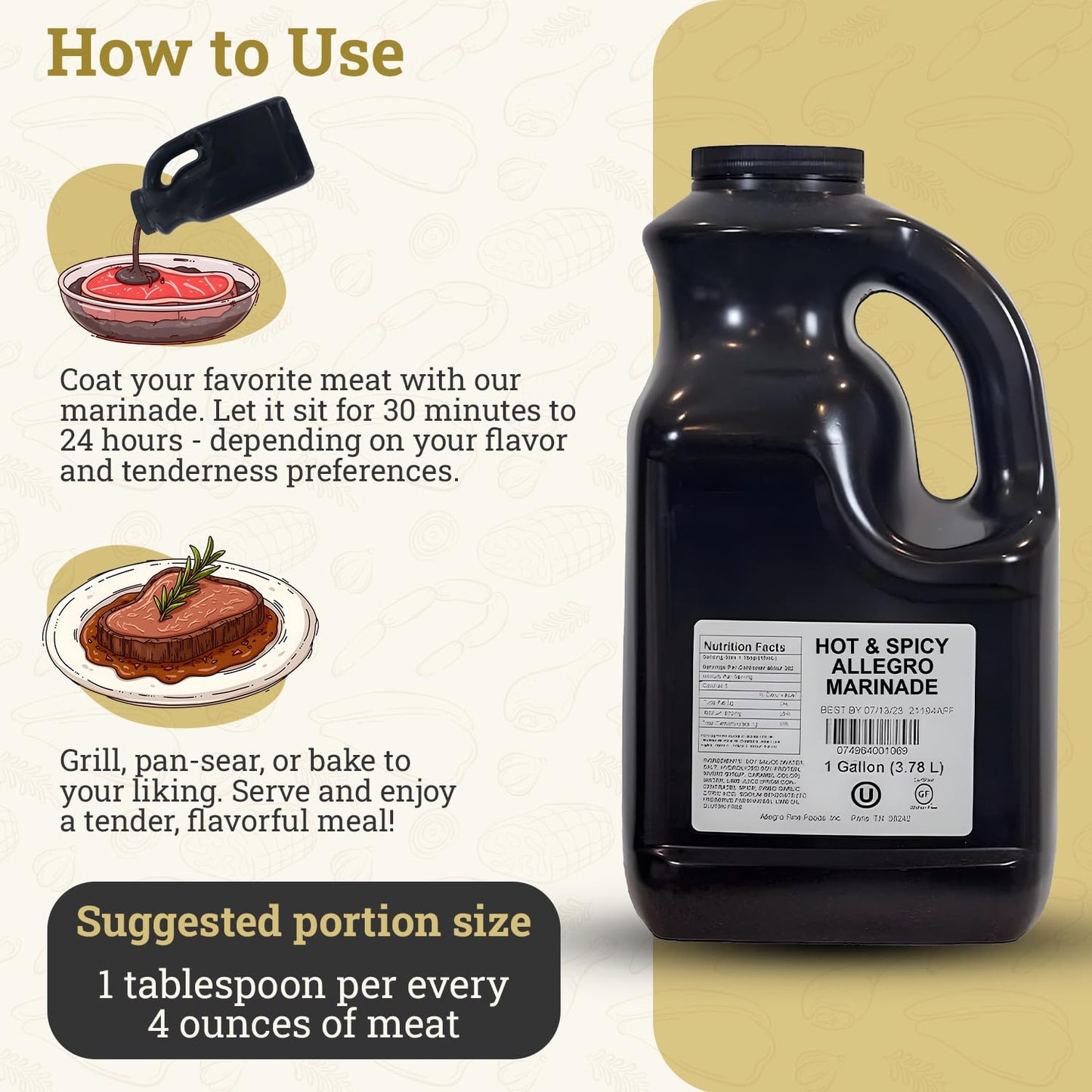 ALLEGRO - The Marinate Everything Marinades - Hot & Spicy 1 Gallon (128 oz), Pack of 1