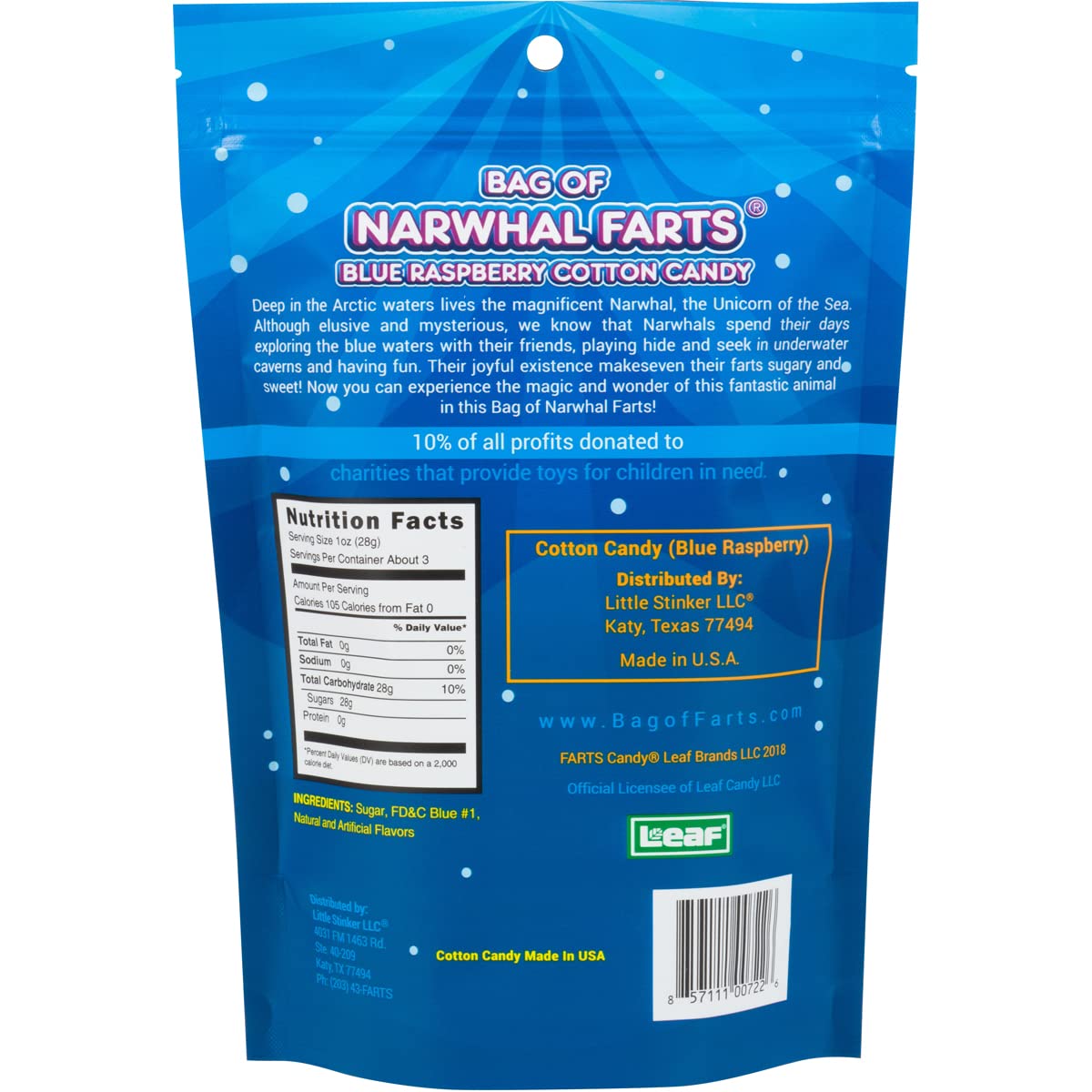 Bag of Narwhal Farts Blue Raspberry Cotton Candy, 1 pack / 3 ounces