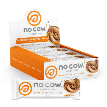 No Cow High Protein Bars, Chunky Peanut Butter, 21G Plant Based Vegan Protein, Keto Friendly, Low Sugar, Low Carb, Low Calorie, 