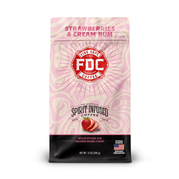 Fire Department Coffee Whole Bean Coffee - Medium Roast - 12 oz - Strawberries & Cream Rum Infused - Non-Alcoholic - Veteran Owned