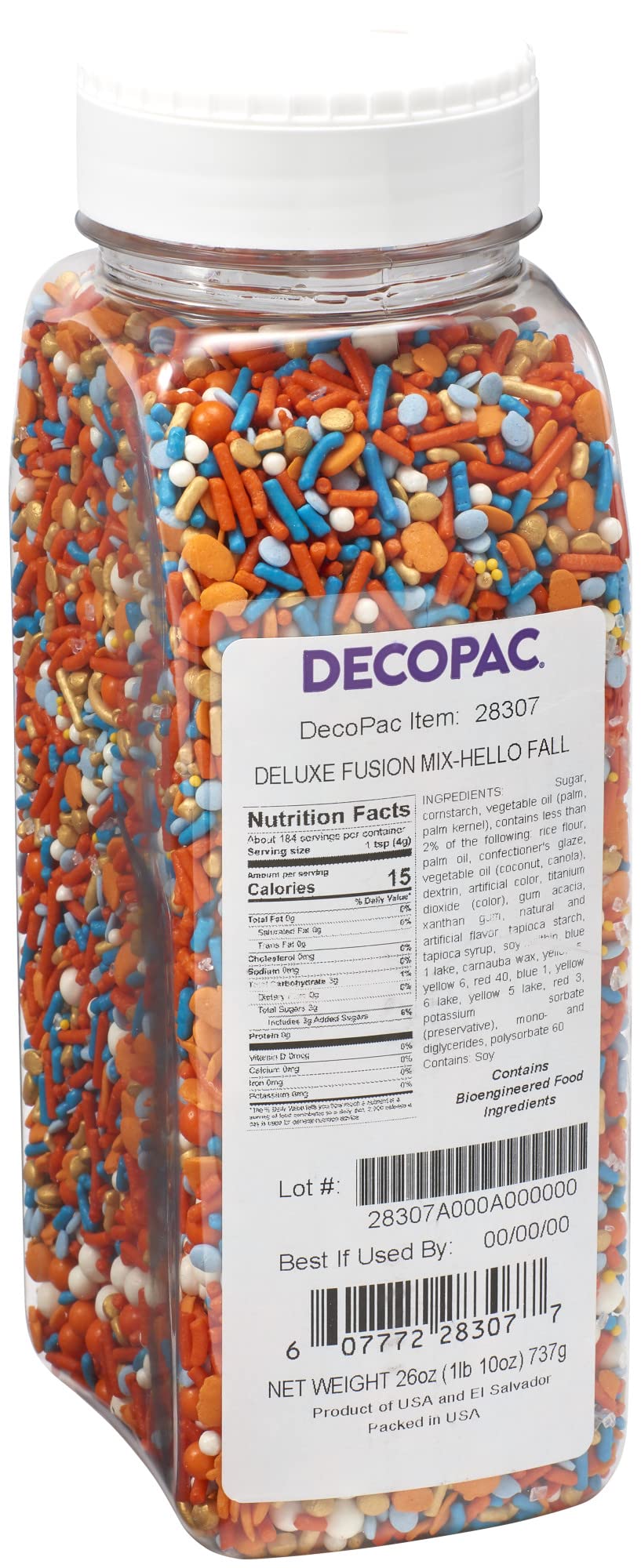Decopac Fall Deluxe Fusion Mix Candy Sprinkles, 26Oz, Fancy Sprinkles In Handheld Container, Edible Sprinkles For Celebration Cakes, Cupcakes, Cookies And Donuts