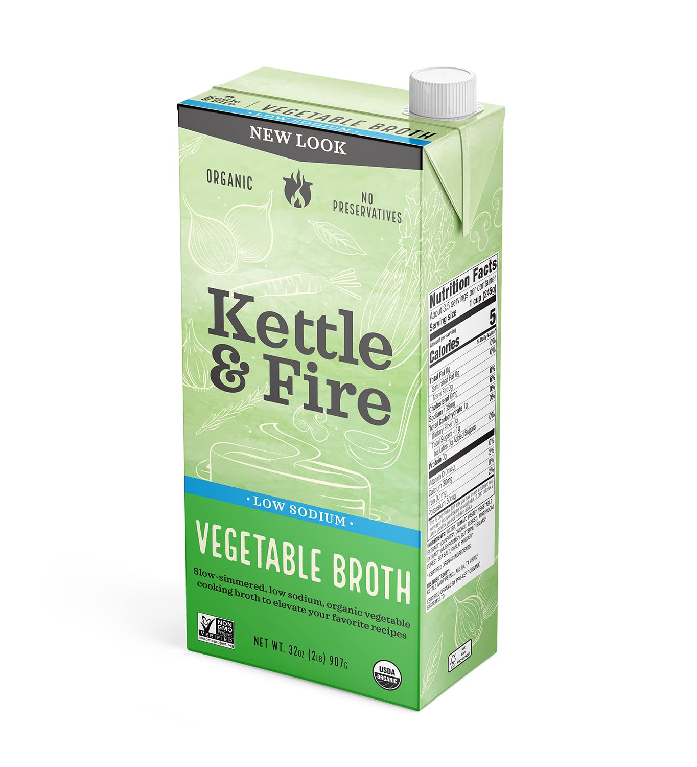 Kettle & Fire Organic Vegetable Cooking Broth Low Sodium, 32 Ounce