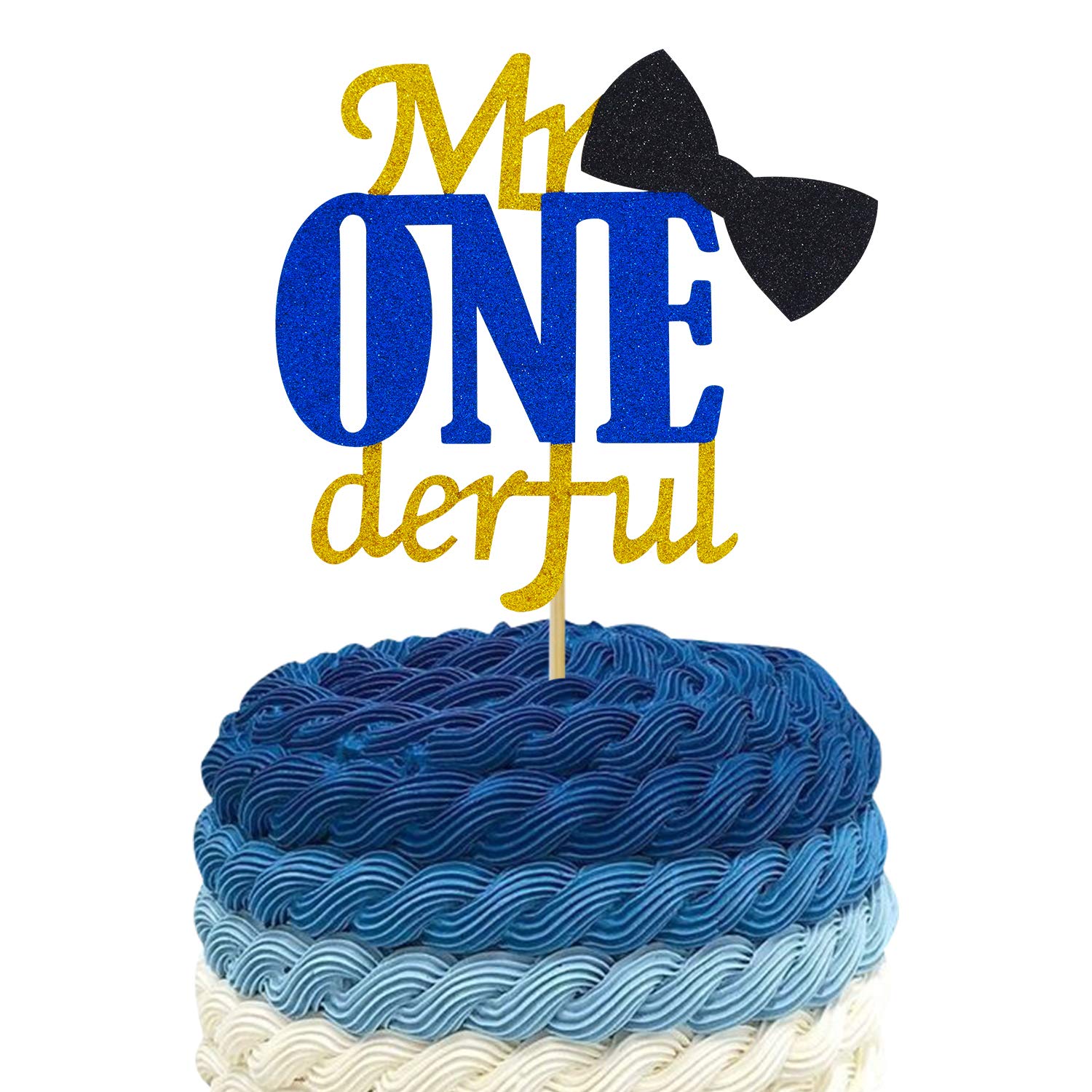 Joymee Mr Onederful Cake Topper,Double Sided 1St First Cake Decorations With Bowtie Gold Glitter Little Man Happy Birthday Handm
