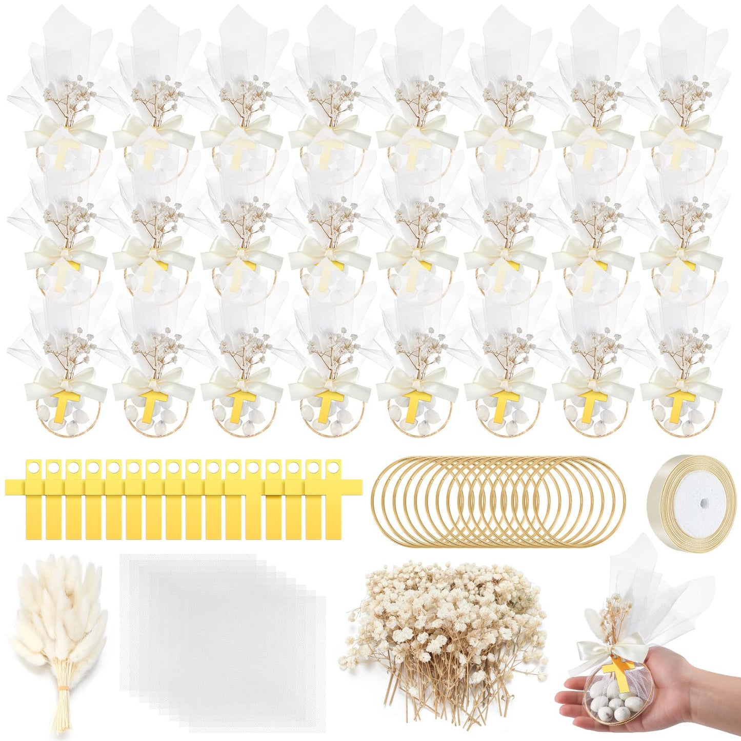 Chunful 24 Set Baptism Wedding Almond Candy Favors for Guests Include Ring and Tulle Bag DIY Almond Candy Souvenirs Italian Wedd
