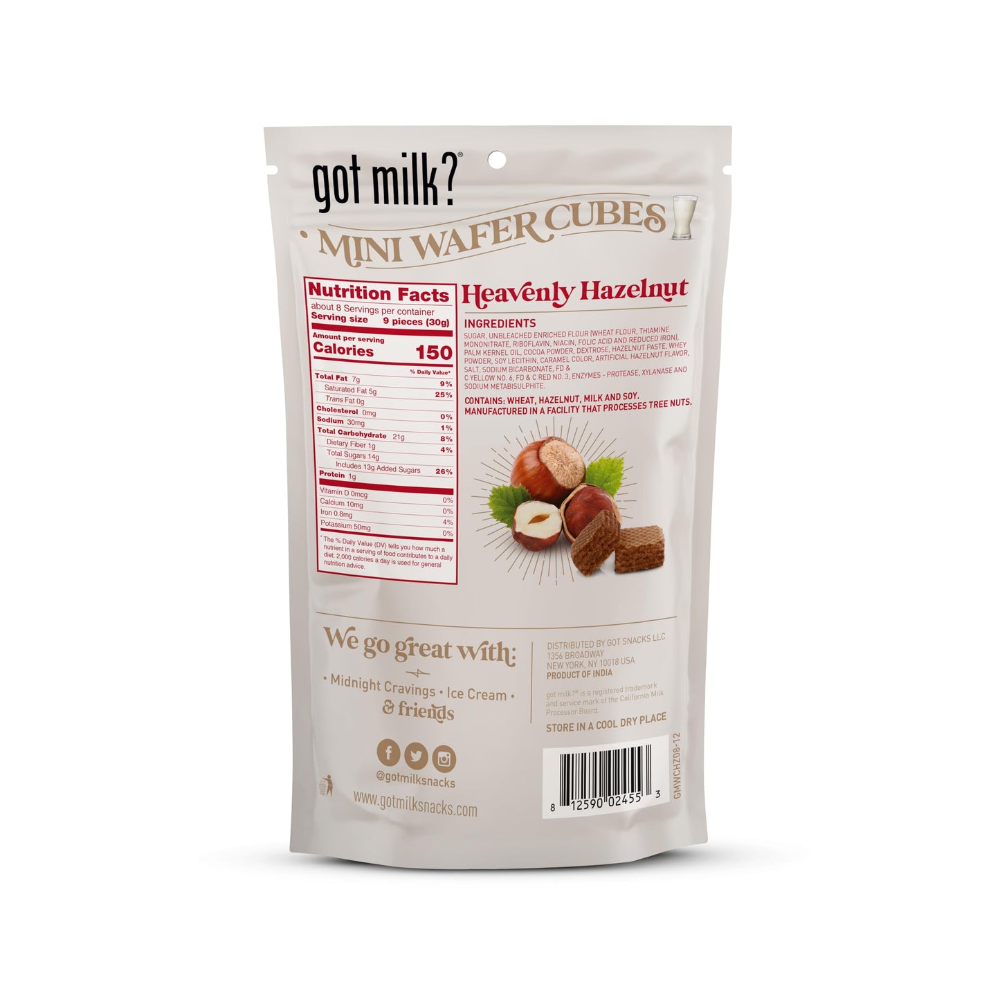 Got Milk Heavenly Hazelnut Wafer Cubes, Delicious Wafer Squares For Dessert Or Snack, 8.8 Oz.