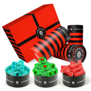Licorice.Com Gourmet Sour Assorted Licorice Gift Set - Strawberry Sour, Blue Raspberry Sour, Watermelon Sour Licorice Twists (Pa