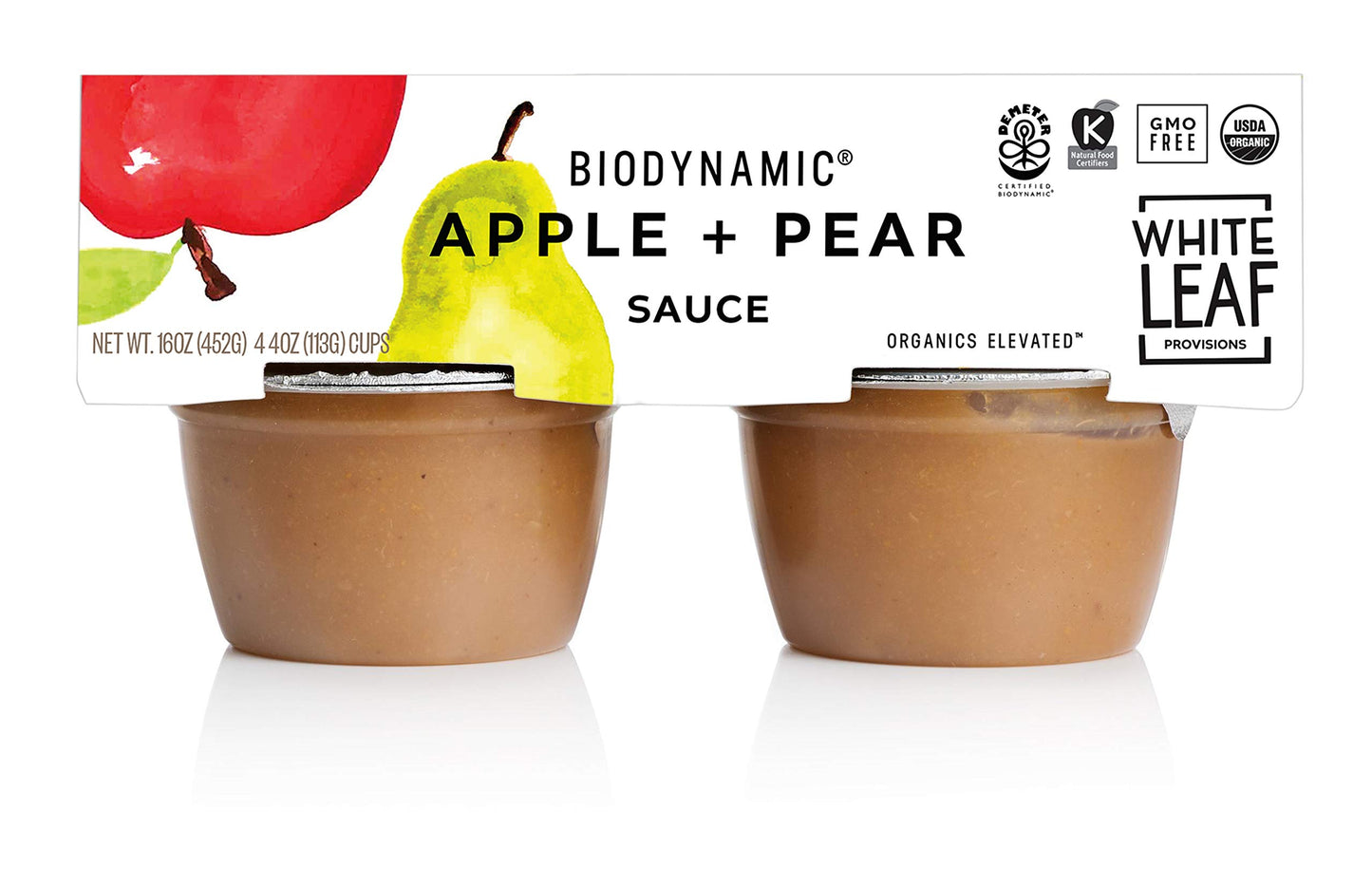 White Leaf Provisions Biodynamic & Organic Unsweetened Applesauce - Apple + Pear Sauce Pack - Organic Baby Food Or Healthy Snack