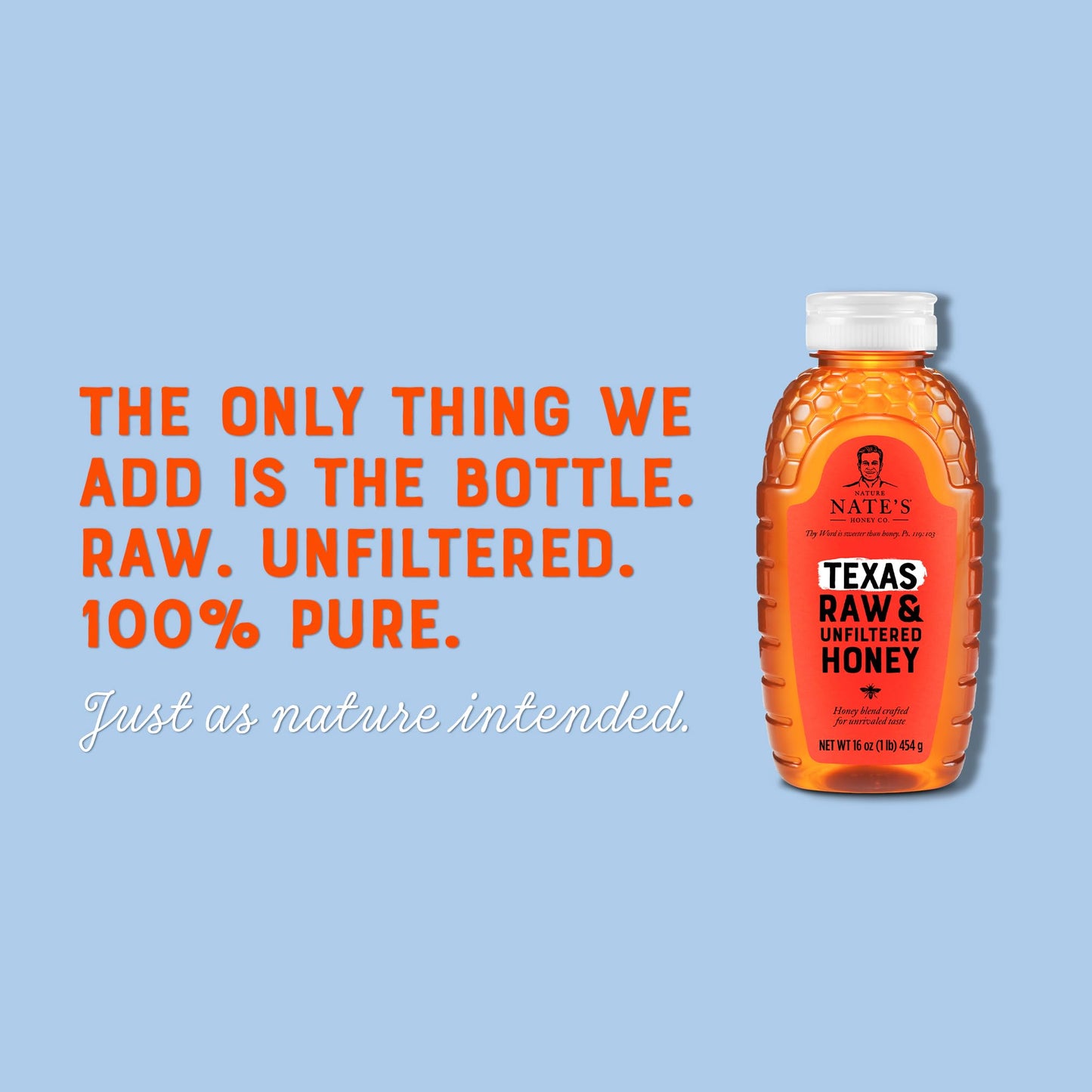 Nate'S Texas 100% Pure, Raw & Unfiltered Honey - 16 Oz. Squeeze Bottle - All-Natural Sweetener