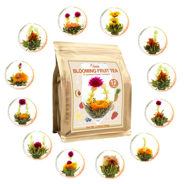 Fullchea - Blooming Flowering Tea, 12 Unique Varieties - Flowering Tea In 12 Delicious Fruit Flavors - Gift For Tea Lovers, Christmas, Anniversary, Valentine, Birthday
