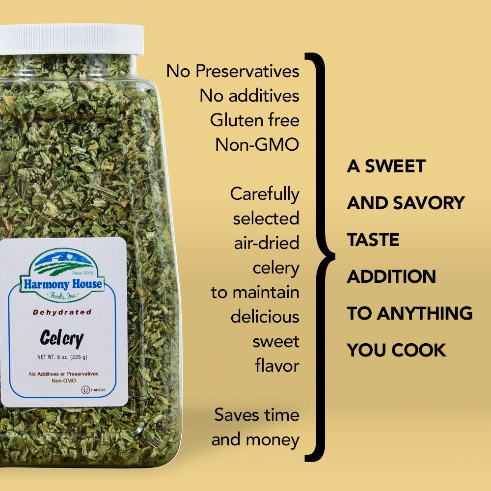 Harmony House Dehydrated Celery, Crosscut - Dried Vegetables For Cooking, Camping, Emergency Supply And More (8 Oz, Jar)