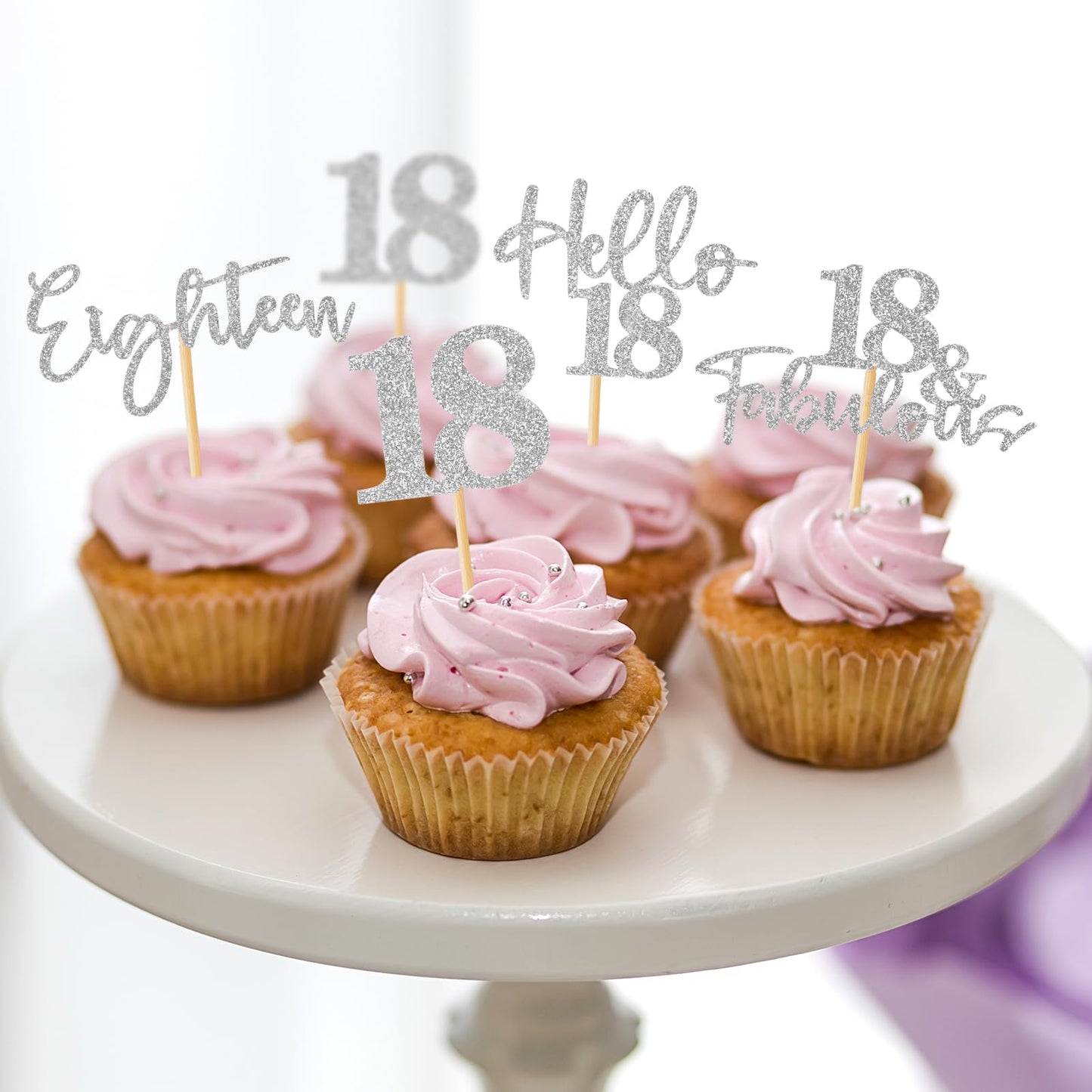 48Pcs 18Th Birthday Cupcake Toppers Hello18 Glitter 18 And Fabulous Eighteen Cake Topper 18 Years Old Cupcake Picks For Boy Girl
