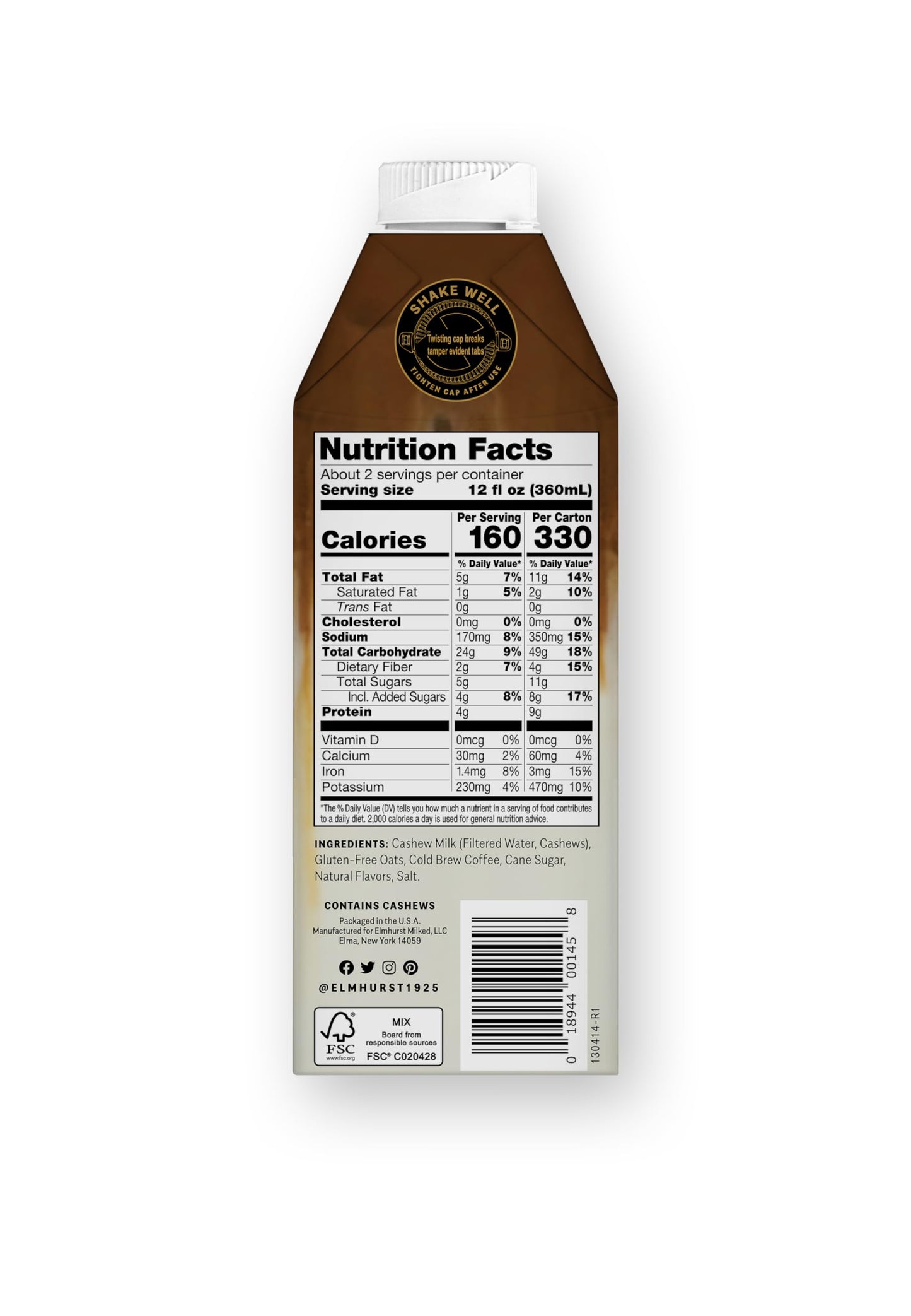 Elmhurst Caramel Cashew Latte Plant-Based Vegan 25.4oz (Pack of 6)