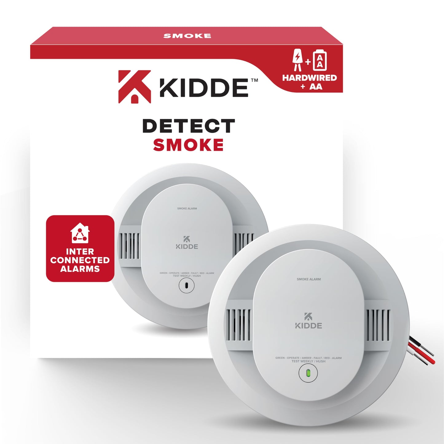 Kidde Hardwired Smoke Detector, Aa Battery Backup, Interconnectable, Led Warning Light Indicators