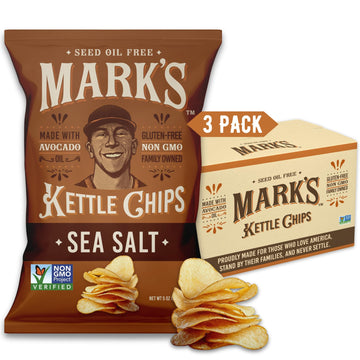 MARKS Kettle Cooked Avocado Oil Potato Chips  Sea Salt - Seed Oil & GMO Free | Sea Salt  5 oz (Pack of 3) | Gluten Free  Non-GMO Chips for Clean & Healthy Snacking