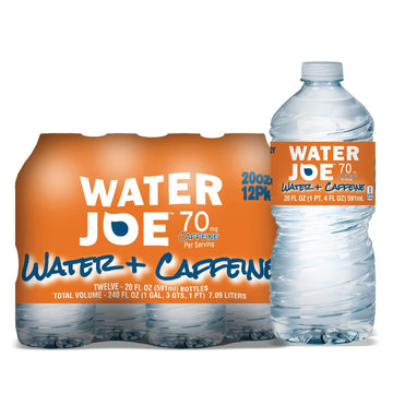 Water Joe Caffeinated Water - Sugar Free, 12 Pack of 20 Oz Bottles with 70mg Caffeine, Clear