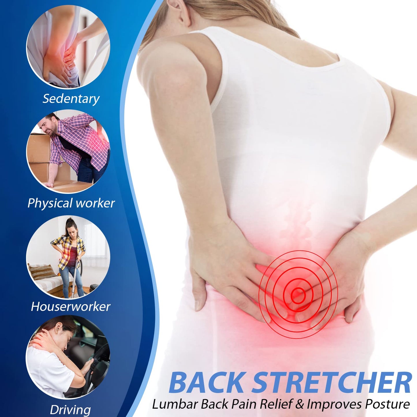 Back Stretcher For Lower Back Pain Relief, 3 Level Adjustable Lumbar Back Cracker Board, Back Cracking Device, Back Massager For