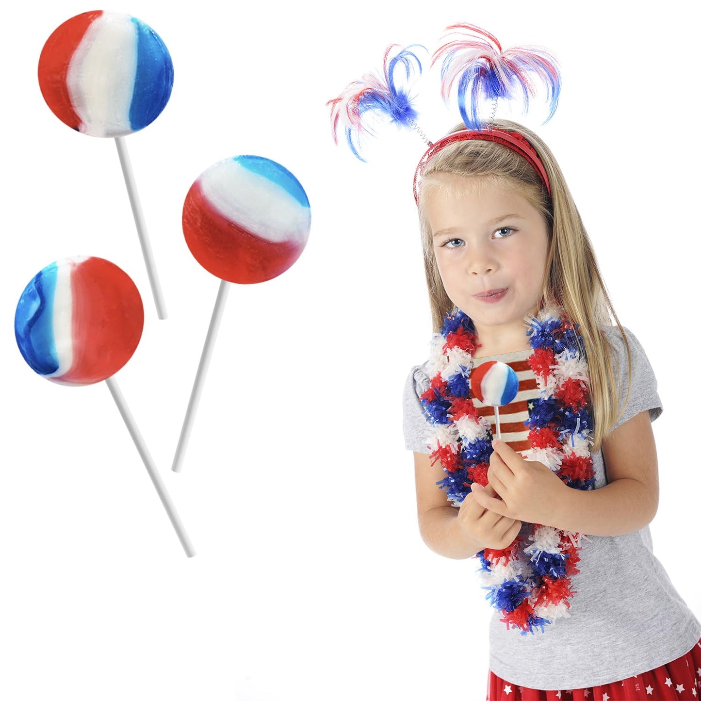 Fruidles Patriotic Striped Cherry Lollipops - Hard Candy  , Kosher Certified, Individually Wrapped - 300 Count, Red, White & Blue
