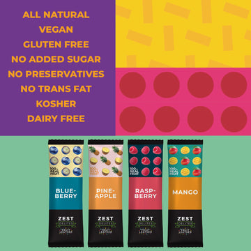 Fruit Snacks by Zest Delites, Fruit Leather Bars, Healthy Snacks for Adults & Kids, Vegan, Dried Apple-Based Pineapple, Mango, B