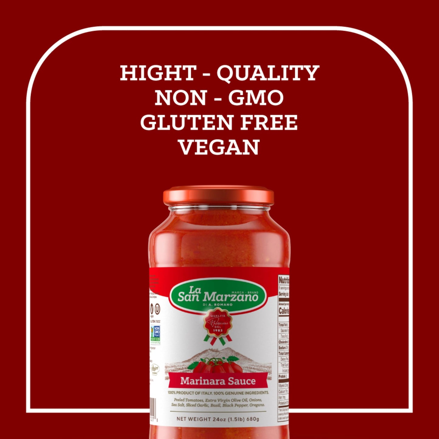 La San Marzano Marinara Sauce, All Natural, Non-GMO, Vegan, Gluten Free, 24 oz, Pack of 6