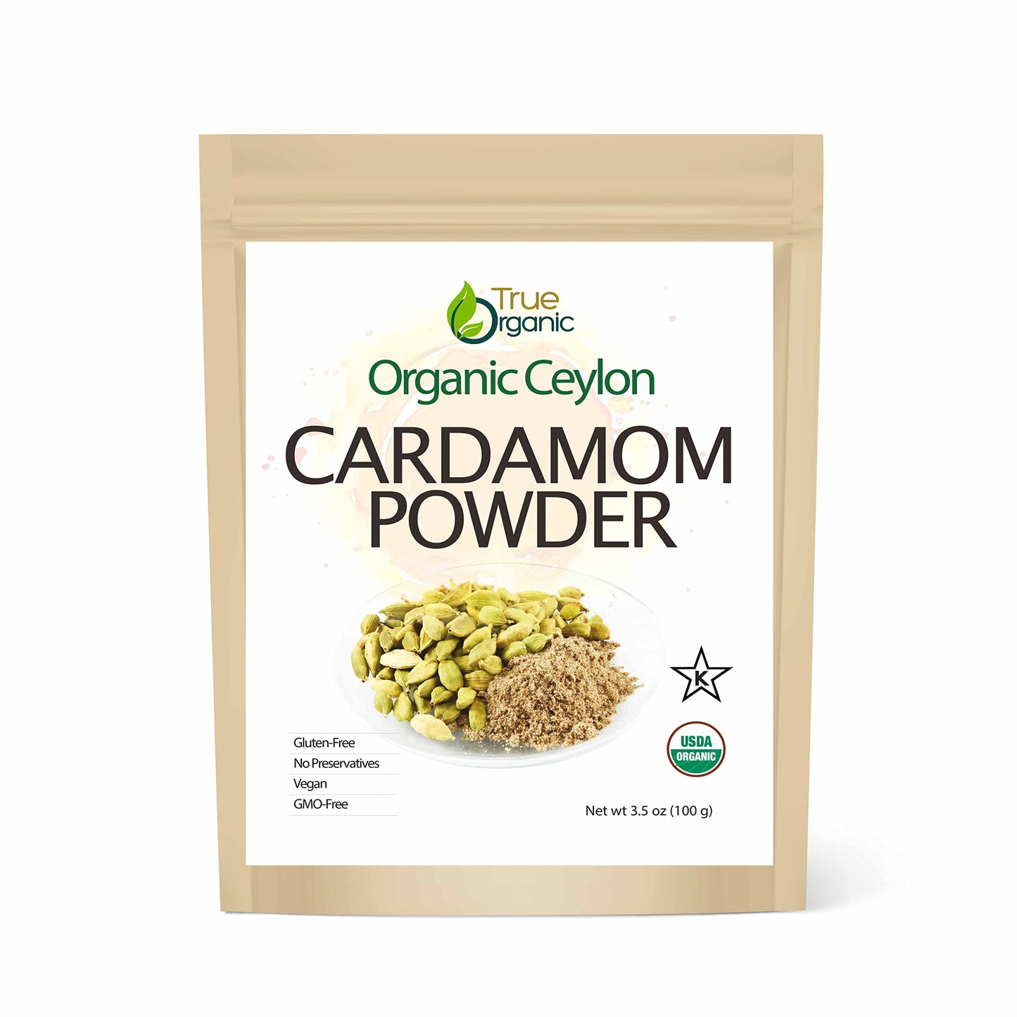 True Organic Cardamom Powder 3.5 Oz - Certified Organic, Usda & Kosher Certified, Pure Ceylon Premium Quality