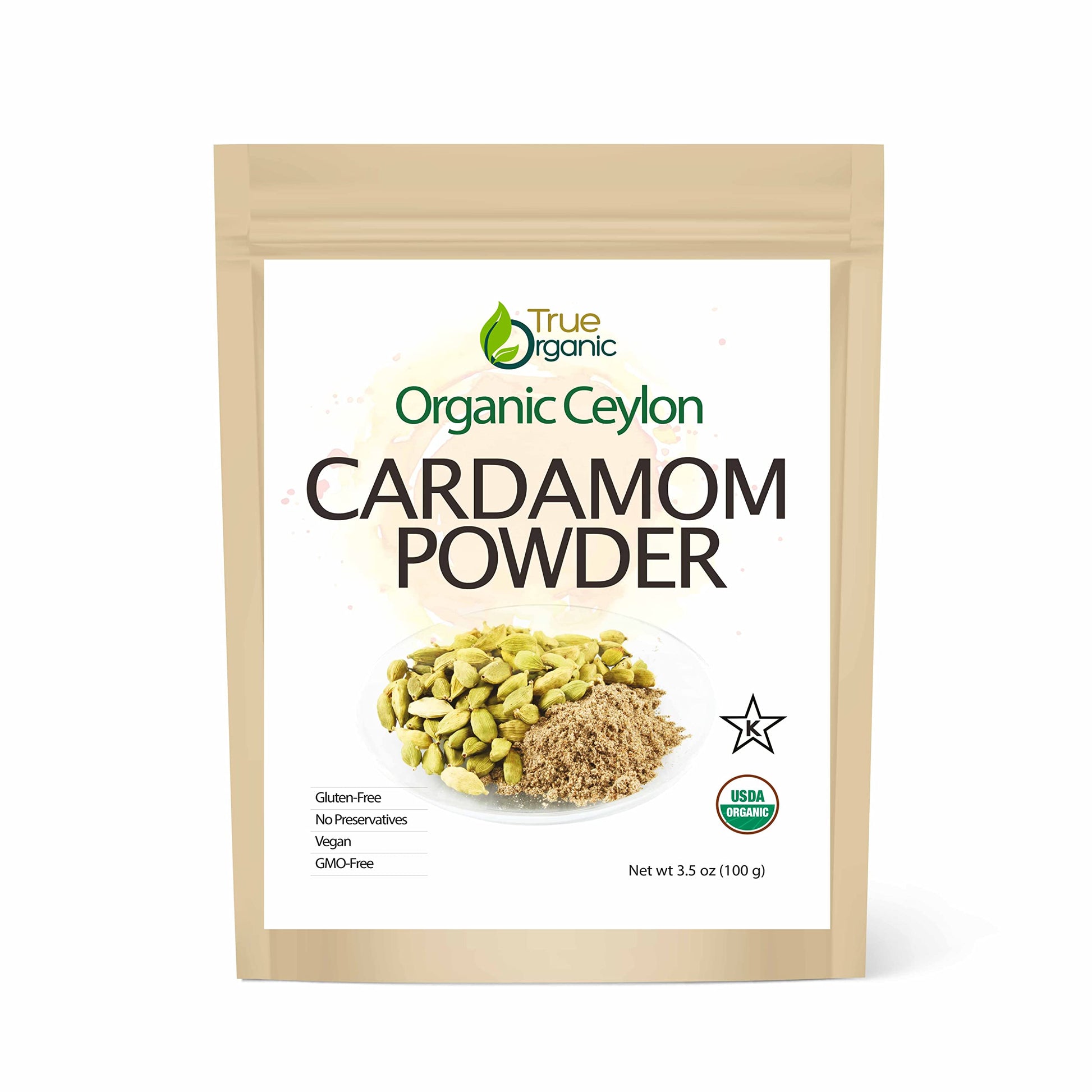 True Organic Cardamom Powder 3.5 Oz - Certified Organic, Usda & Kosher Certified, Pure Ceylon Premium Quality
