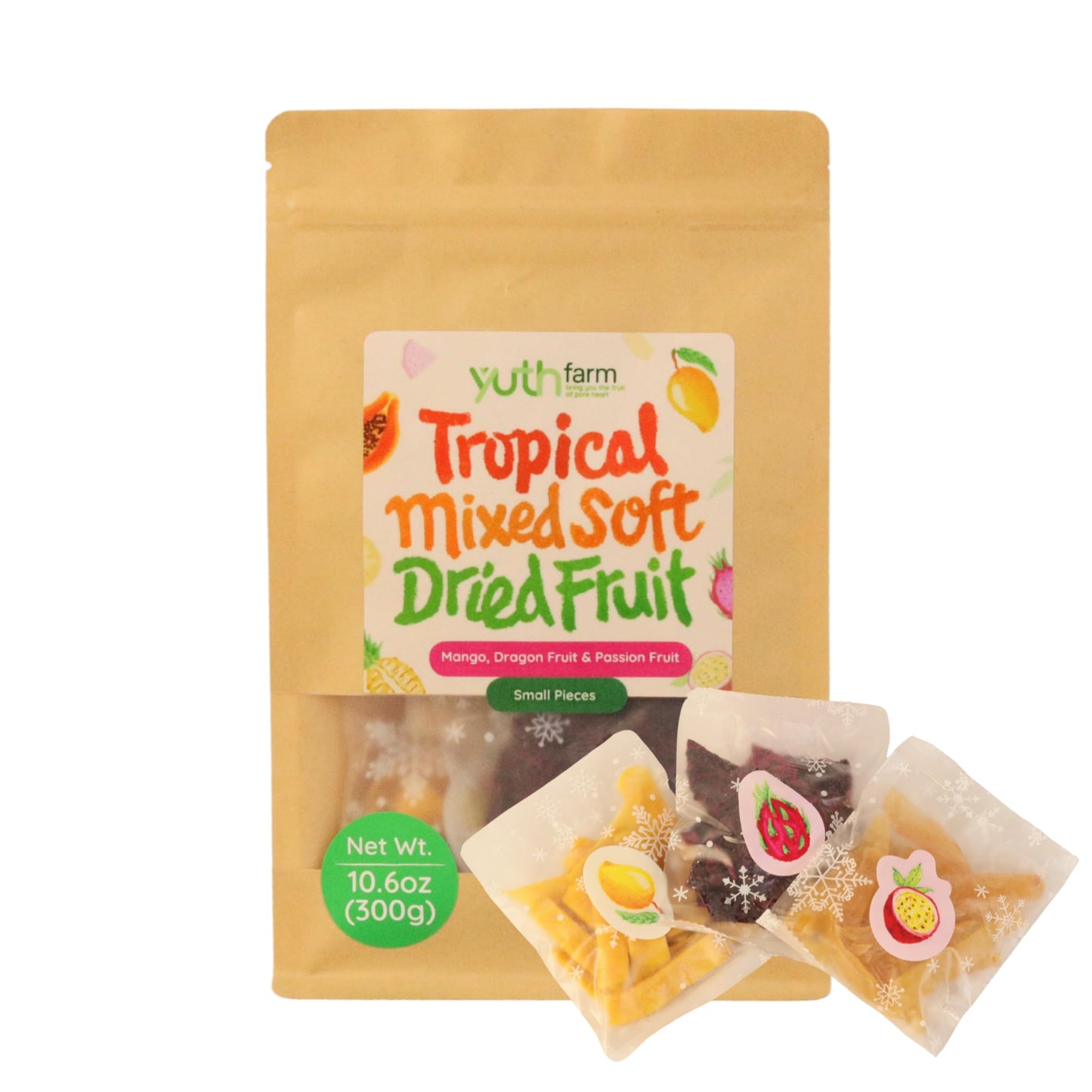 Yuth Farm Tropical Mixed Dried Fruit - Mango, Dragon Fruit, Passion Fruit, Natural Soft Dried Fruit Gift Set 300G (10.6 Oz) - Sm
