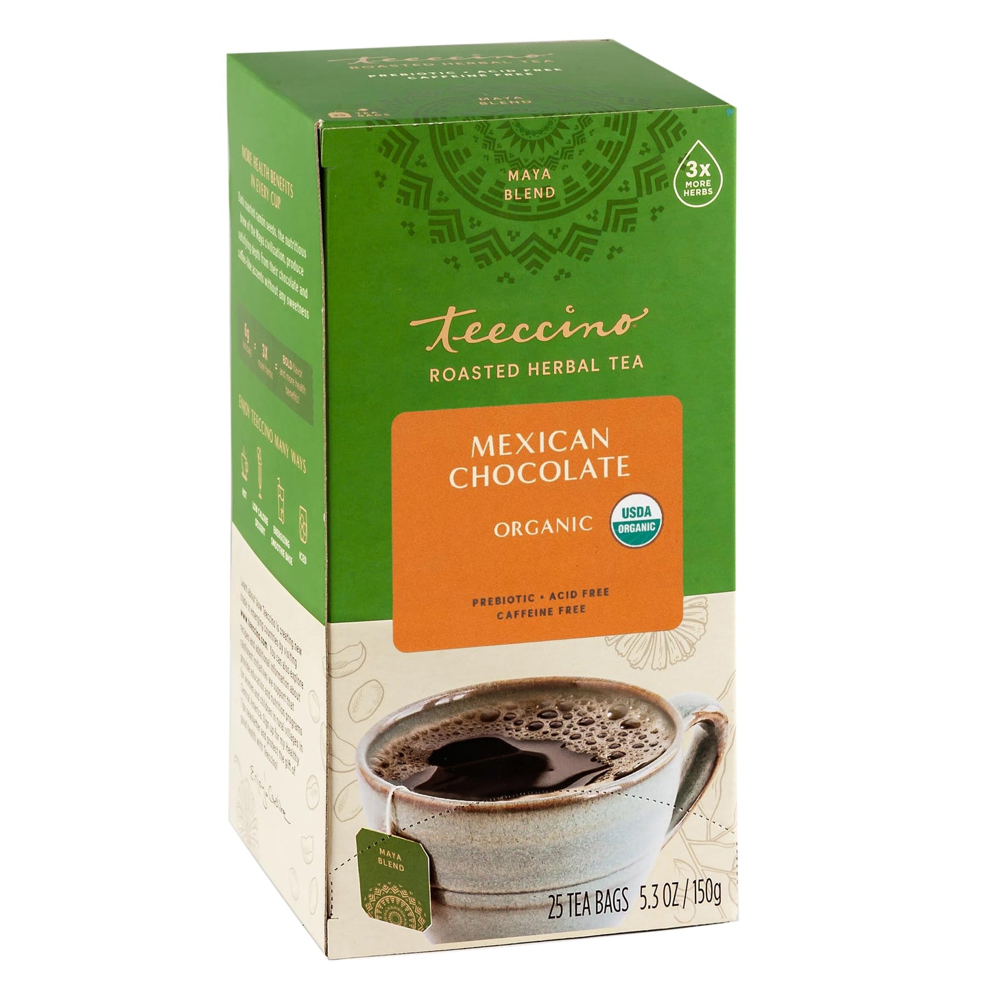 Teeccino Herbal Tea - Mexican Chocolate, Caffeine-Free, Prebiotic, 25 Tea Bags, 25 Count