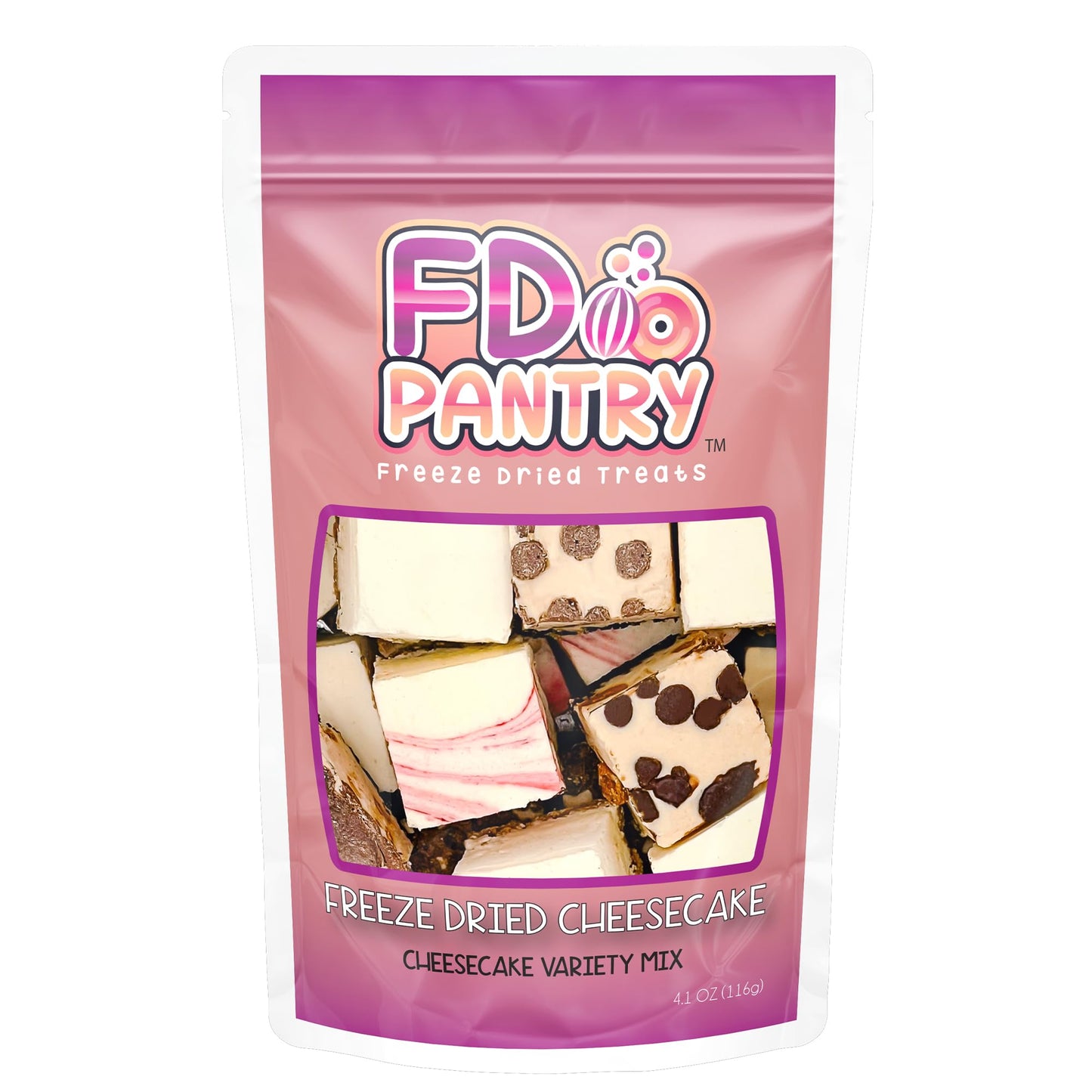 Freeze Dried Cheesecake New York Style, Caramel Chocolate Chip And Strawberry Swirl Crunchy Treat Resealable Bag 4.1 Oz Cheese C